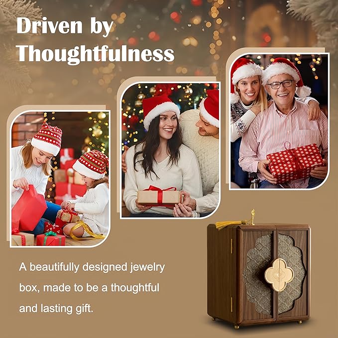 KINTNESS Wooden Jewelry Box With Key, 5 Layers Lockable Large Jewelry Organizer for Women Girls, Walnut Texture for Bracelet, Necklace, Ring