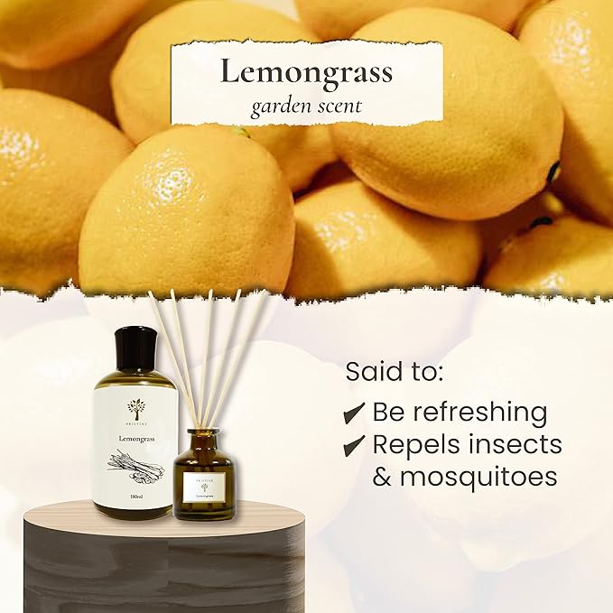 PRISTINE Lemongrass Reed Diffusers for Home & Bathroom | Fresh Lemongrass & Citronella Room Fragrance, Oil & Room Diffusers with Reeds Stick | Refreshing Home Fragrance Scent