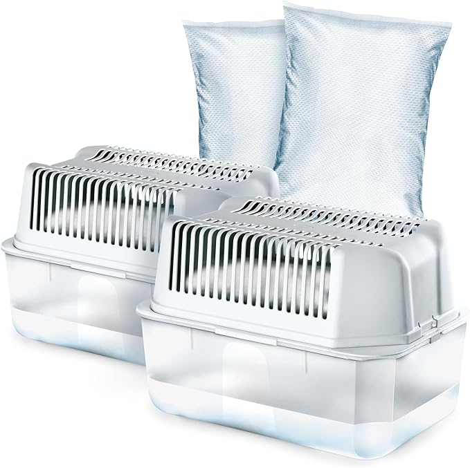 HUMYDRY | PACK 2 Dehumidifiers 35.3 oz. + 2 Refills | Moisture Absorber No Electricity Needed | Humidity Control for Large Rooms up to 400 sq.ft | Prevents Condensation and Musty Odors