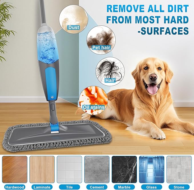 BPAWA Spray Mops for Floor Cleaning - Microfiber Wet Dry Dust Mop for Hardwood Laminate Wood Tile Vinyl Floors with 3 Washable Pads fit for Swiffer PowerMop