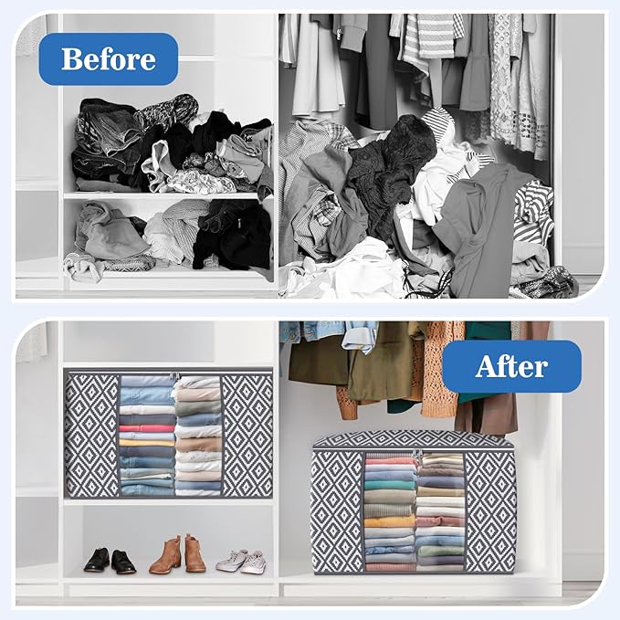 Direct 100L, 3 Pack, Storage Containers, Large Clothes Storage Bins Foldable Organization and Storage Bags with Reinforced Handle, Clear Window for Bedding, Blankets, Clothing, Grey