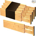 Utoplike Bamboo Drawer Dividers Large, 4'' High Adjustable Kitchen Drawer Organizers for Clothing, Spring Loaded, Works in Bathroom, Bedroom, Dresser, Desk, 4 pcs