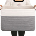 OIAHOMY Large Storage Basket, Cotton Rope Woven Blanket Basket, Toy Bin for Baby Room, Container for Blanket Storage in Living Room, 20''×16''×12'', Grey & White
