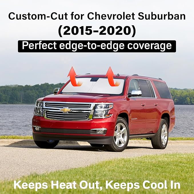 EcoNour Windshield Sun Shade Compatible for Chevrolet Suburban 2015–2020 | Full-Size SUV Front Window Sunshade | Foldable Sun Visor Protector | UV & Heat Blocking Protection