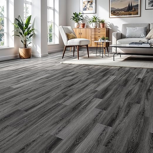 Peel and Stick Floor Tile, INMOZATA Self Adhesive Vinyl Plank Flooring Wood Grain Look 36-Pack 54 Sq.Ft Grey Waterproof Tile Sticker for Bedroom, Living Room, Kitchen, RV (Dull Gray)