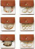 Popvibe 6 Pcs Jewelry Bags Clear Mini Pouch Small Jewelry Pouches for Traveling Leather Portable Travel Jewelry Organizer and Storage Bag for Earrings, Necklace, Brown