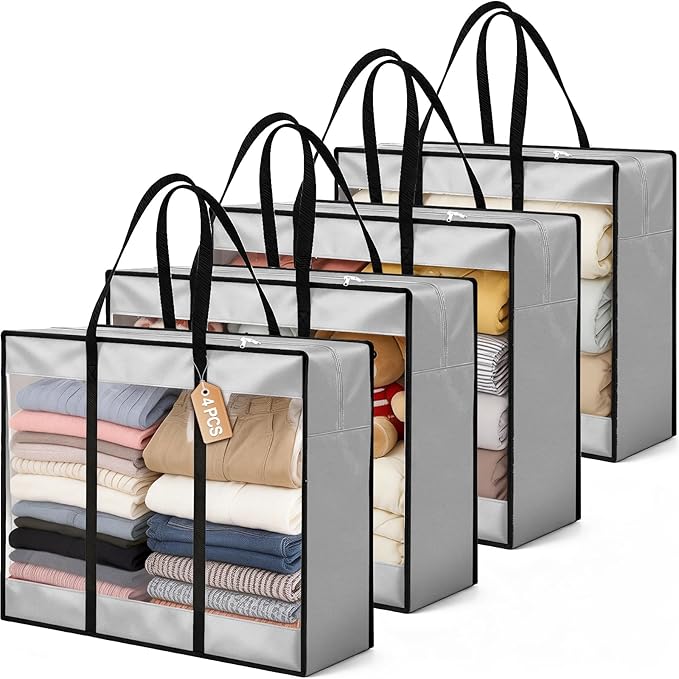 24 inches Christmas Wreath Storage Bag 4 Packs, 600D Heavy Duty Oxford Cloth Wreath Storage Container, Clear Moving Bags with Reinforced Handle for Xmas, Holiday, Moving & College Supplies