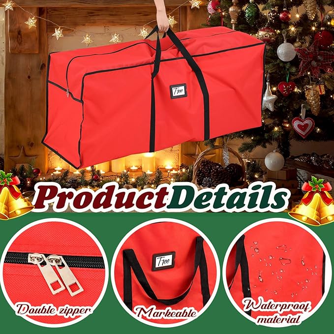 Paterr 2 Pack 7.5 ft Large Christmas Tree Storage Bag, 600d Waterproof Oxford Heavy Duty Artificial Christmas Tree Container Trees Storage Holder Bag Box with Reinforced Handle Dual Zipper(Red)