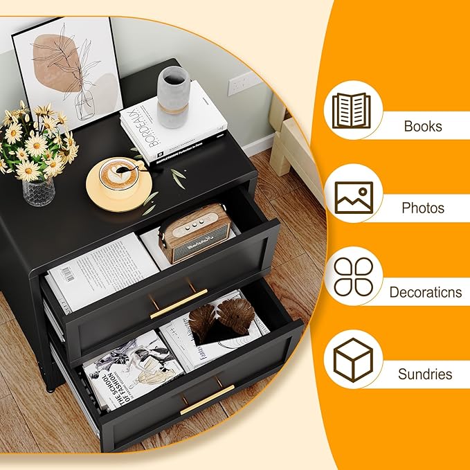 Metal Dresser Narrow Dresser for Bedroom Chest, 35.43" H Drawer Chest, Closet Dressers & Chests of Drawers for Living Room, Hallway (3 Drawers Black 24inch Wide)