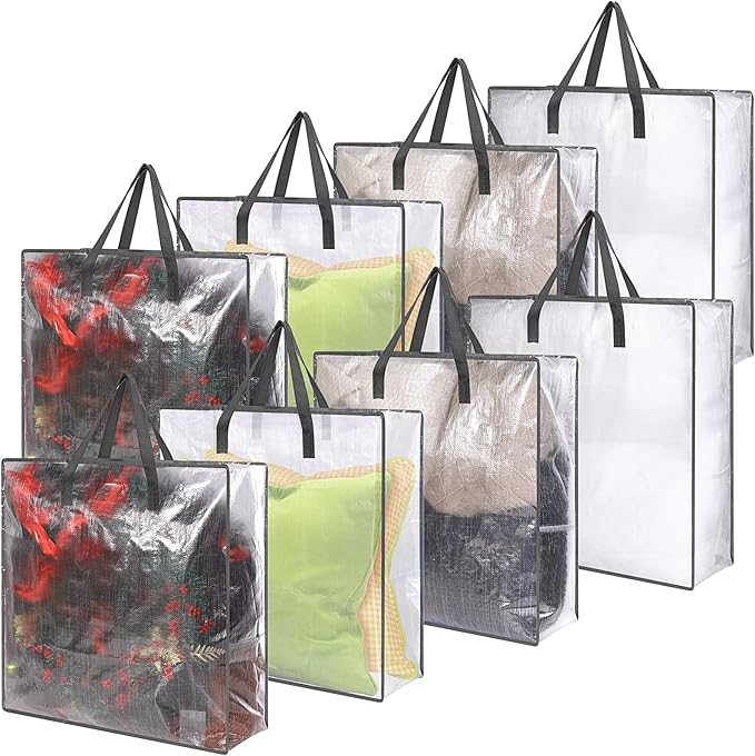 8 Pcs Clear Wreath Storage Bags 26 Inch Christmas Decoration Garland Container Door Garland Holiday Wreath Storage Holder with Handle and Zipper Heavy Duty Plastic Packing Totes(Gray)