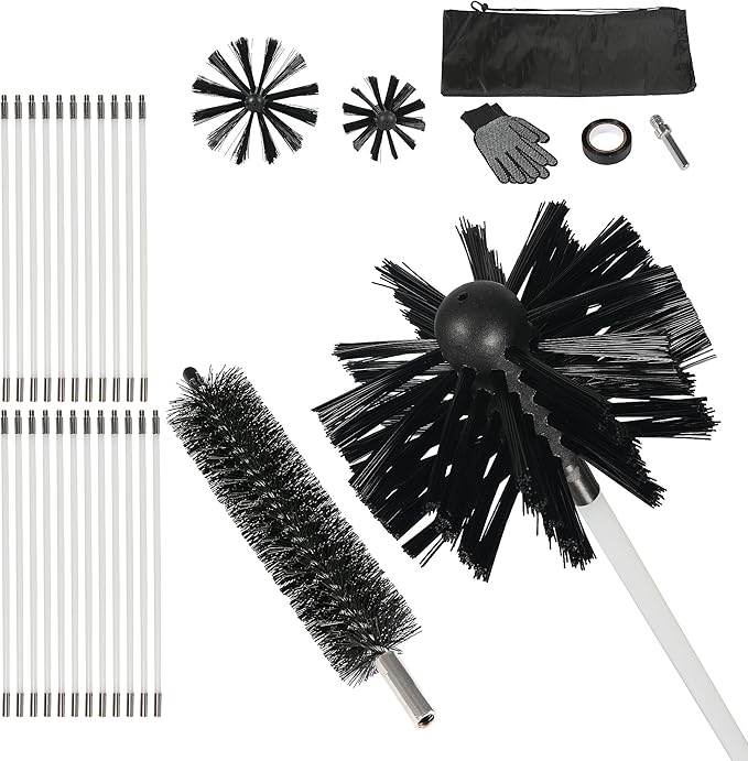 AOGYikang 30 Feet Dryer Vent Cleaning Brush Kit, Multi-Purpose lint Cleaning Brush with 4" and 6" Brush Head, Professional Lint Cleaning Accessories for Chimneys, Ducts, Dryers, Crevices