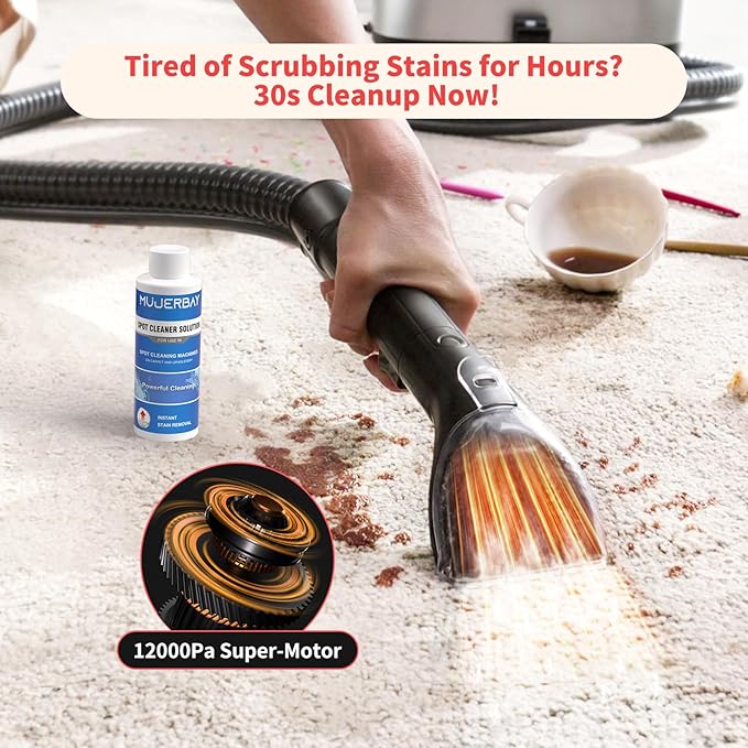UltraHeat Carpet Cleaner, Heating & Powerful Upholstery Cleaner Machine,Portable Spot with 360°Wheels, 1.8-inch Deep Stain Warm Rug Cleaner for Car, Stairs, Couches. Black