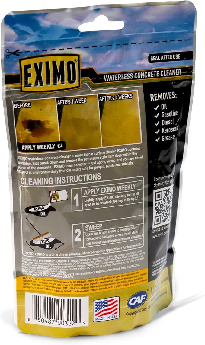 CAF Outdoor Cleaning EXIMO® Waterless Concrete Cleaner for Driveway, Garage, Basement, and Walkway Surfaces (0.75lbs)