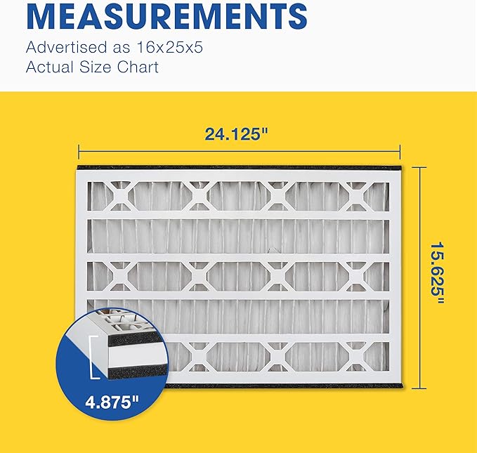 Aerostar 16x25x5 MERV 13-2 Count - Pleated Furnace & Air Conditioner Filters - Removes Bacteria, Dust, Cold & Flu Germs, Lint, Mold, Pet Dander, Allergy-Causing Pollen, Smog, Smoke & Viruses