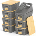 Stackable Storage Basket: Plastic Storage Bins, Baskets for Organizing, Pantry Decorative Containers for Closets, Cabinets, Shelves(8 Pack, Grey)