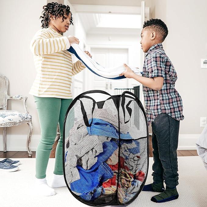 Buyongwant Collapsible Pop Up Laundry Hamper, Extra Large Mesh Foldable Laundry Basket Bag, 28" x 16" x 16", 4 Pack (Black + Pink + Grey + Blue)
