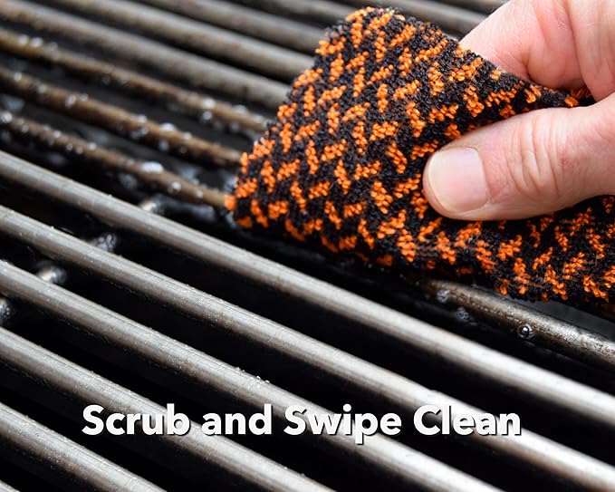 Proud Grill Company Q-Swiper 2-Minute Miracle Grill & Grate Cleaner with Scrub Clean Cloth - Degreaser Spray for BBQ, Oven, Stove, Kitchen Tops & Surfaces, Grate & Grease Remover, Smoker Cleaning Kit
