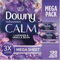 Downy CALM, Mega Dryer Sheets, Laundry Fabric Softener, Lavender and Vanilla Bean, 130 Count