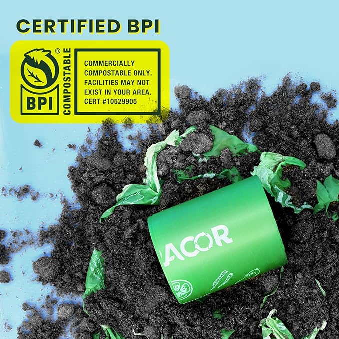 TERRACOR 1.6 Gallon Compostable Food Scrap Bags Handle Tie for Kitchen Countertop Bin, 6 Liter Small Compost Bags, 100 Count (Pack of 2), BPI Certified and Meet The ASTM D6400 Standard