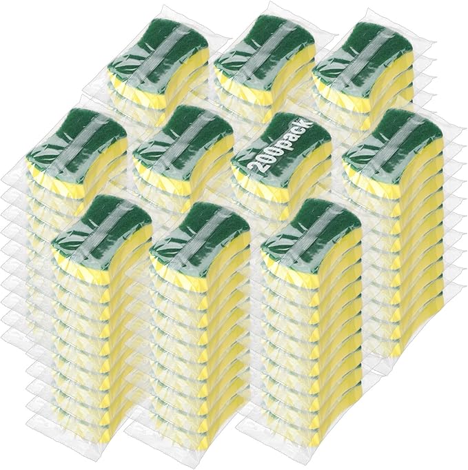 Ovveroche 200 Pcs Individually Wrapped Sponges,Uncompressed Non Scratch Scrouing Sponges for Household Cleaning Dishes Kitchen Airbnb Apartment Car Bike