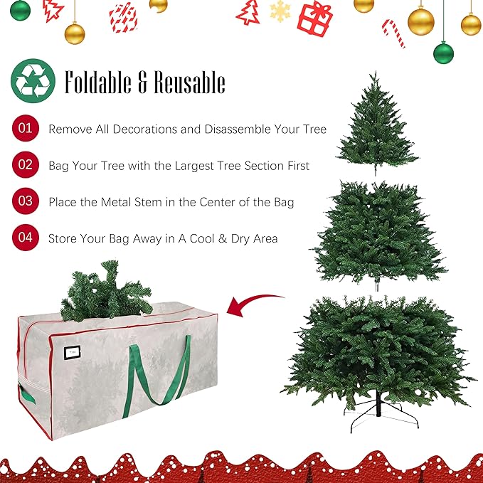 Cosy Family 7.5 ft Christmas Tree Storage Bag - Durable Heavy Duty Extra Large Artificial Xmas Holiday Tree Bag with Reinforced Handles and Dual Zippers Wide Opening - Clear