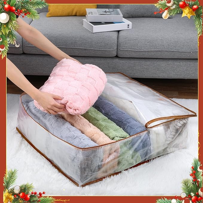 8 Pcs Clear Wreath Storage Bags 26 Inch Christmas Decoration Garland Container Door Garland Holiday Wreath Storage Holder with Handle and Zipper Heavy Duty Plastic Packing Totes(Camel)