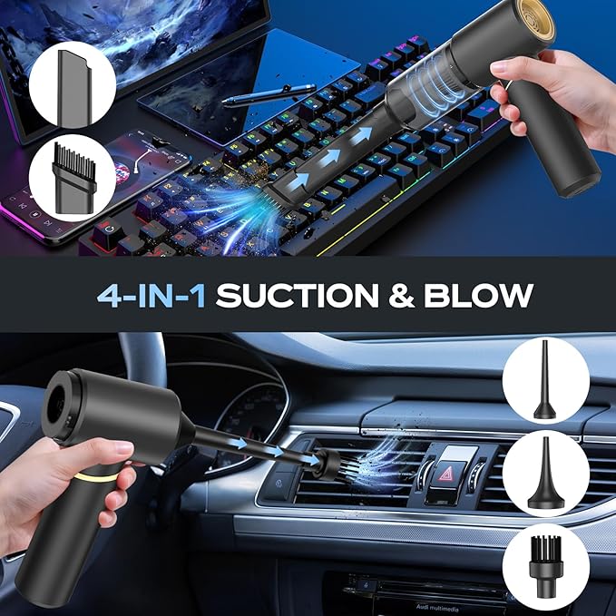 BSRCO Handheld Vacuum Cordless：4-in-1 Hand held Vacuum Cleaner,15000Pa Car Vacuum Portable Cordless,(1.25 lbs) Lightweight,21min Runtime Air Duster/Blower for Car,Home,Hair