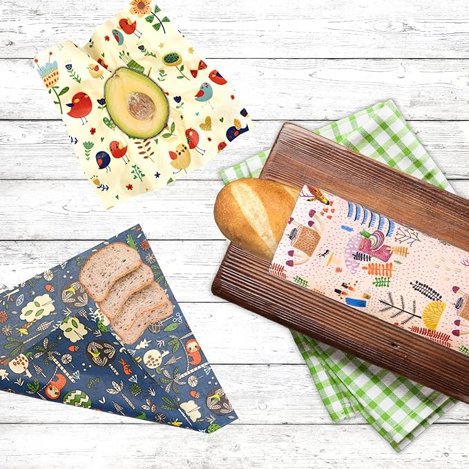 Reusable Beeswax Wrap - 9 Pack Beeswax Wraps for Food, Eco-Friendly Beeswax Food Wraps, Bread Sandwich Food Wrap - Organic, Sustainable, Zero Waste, Plastic-Free Food Storage, 1XL, 3M, 5S