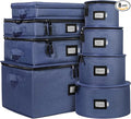 China Storage Hard Shell Containers 8-Piece Set Moving Boxes for Dinnerware, Glasses, Plates, Mugs and Saucers Sturdy Dish Organizer with Dividers for Seasonal Storage - Service for 12 - Denim Blue