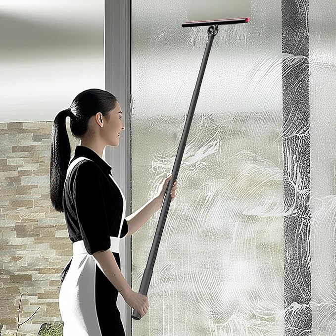 EHOMGUI Shower Squeegee for Glass Doors, Window Squeegee for Home,Squeegee with Telescopic Extension Pole,Professional Window Cleaning Tool, Black, for Mirror, Glass, Ceramic Tile