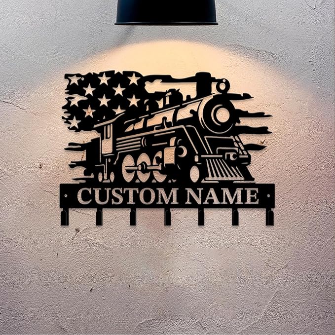 Personalized Train Metal Keys Hooks,Custom Name Metal Train Keys Hooks,Black Metal Train Wall Home Storage Decorative Keys Hooks,Key Holder Hooks for Wall (Style H)