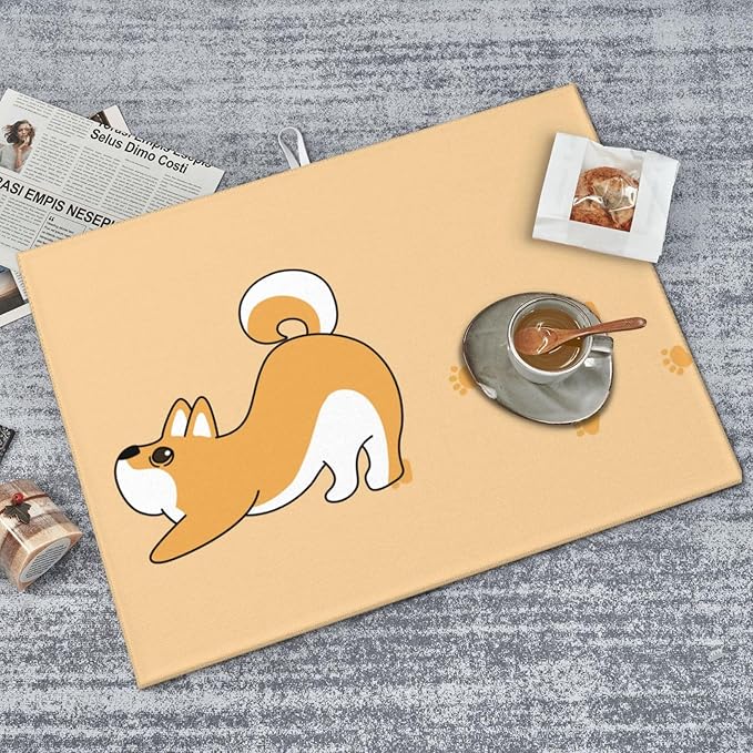 Cute Yellow Dog Paw Print Dish Drying Mat 18x24 For Kitchen Counter Absorbent Microfiber Dishes Pad Dish Drainer Rack Mats Fast Dry Kitchen Accessories