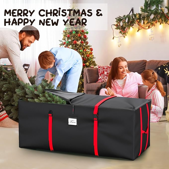 Mrrihand Christmas Tree Storage Bag, Large Artificial Christmas Tree, Anti-Tear Heavy-Duty 600D Oxford Cloth Christmas Tree Storage Box with Handles, Christmas Tree Storage Container (Black, 9Ft)