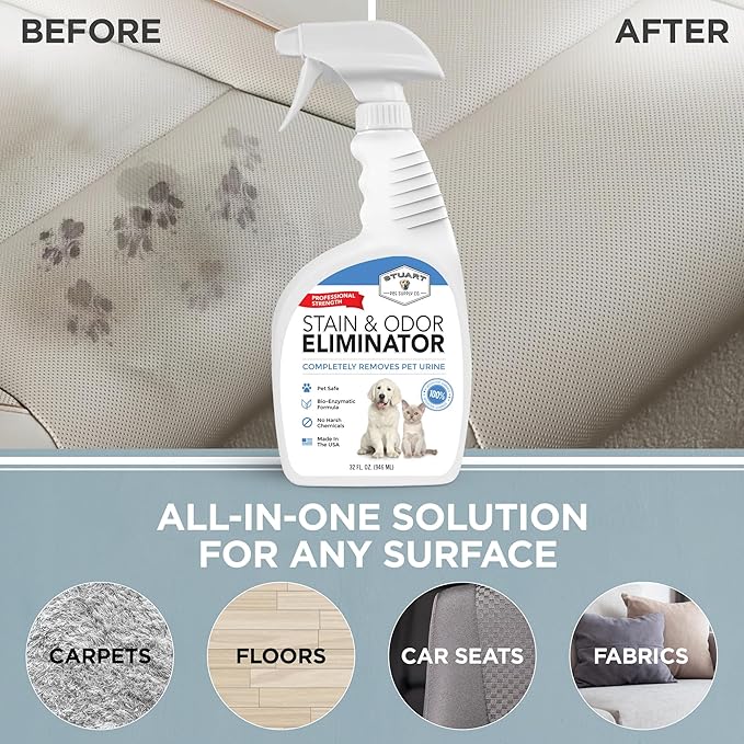 Stuart Pet Supply Co. Professional Strength Pet Stain and Odor Eliminator Urine Odor Remover Pet Urine Enzyme Cleaner Enzymatic Cleaner for Dog Urine and Cat Urine Pet Odor Eliminator (32 oz.)