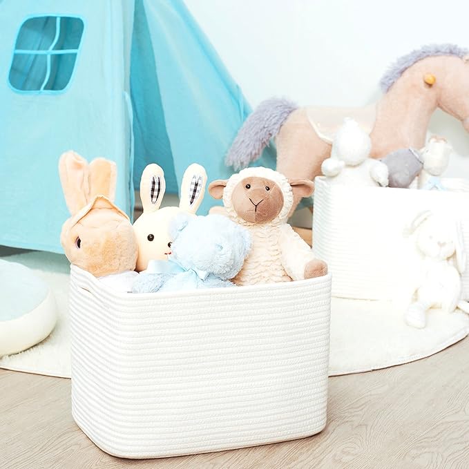 MINTWOOD Design 3-Pack Storage Baskets for Shelves, Playroom and Classroom, Book Basket, Decorative Cube Bins, Woven Closet Organizers, Baby Nursery Baskets, Creamy White