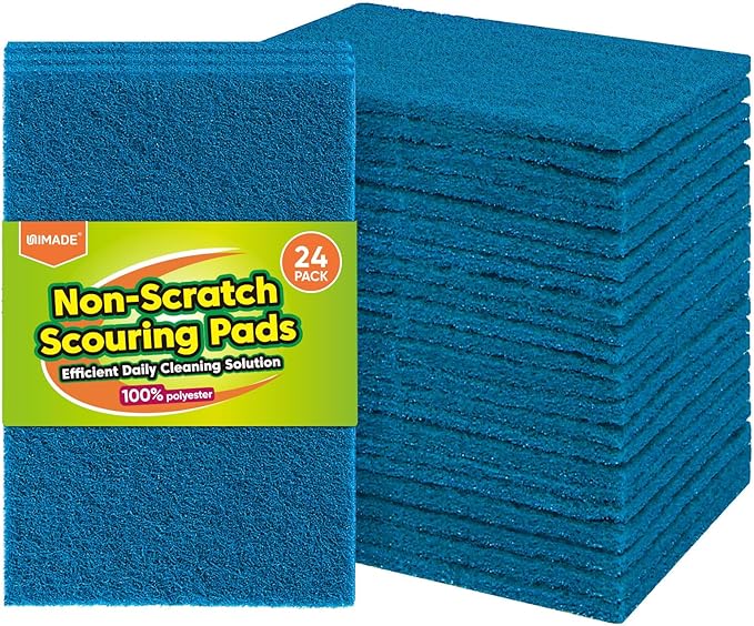 UNIMADE Non-Scratch Scouring Pads, 24Pcs Household Scour Pads for Kitchen, Garage and Outdoors, Reusable Dish Scrubber Pads for Pan and Metal Grill - Blue