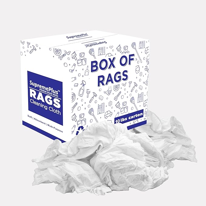Premium White T-Shirt Cleaning Rags (10 lbs. Box) – White Cotton Rags for Cleaning, Staining, Painting, Oil, Grease & Dust Removal – Shop Rags Bulk for Multipurpose use