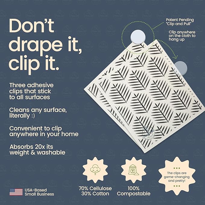 Harps&Seb Swedish Dishcloths for Kitchen Dishcloths - 6 Pack, Reusable Paper Towels with Clips, Super Absorbent Washable Non-Scratch Swedish Dish Towels, No Odor, Biodegradable