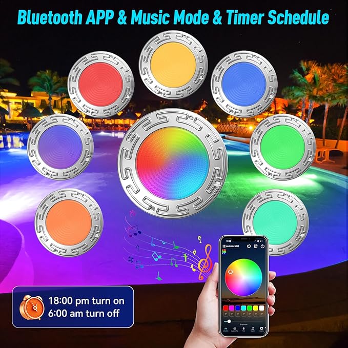 60FT 10Inch 60W Led Smart Pool Lights for Inground Pool with 3 Control Way (App/Remote/Controller), Led Color Changing Underwater Swimming Pool Light for 10" Large Wet Niches