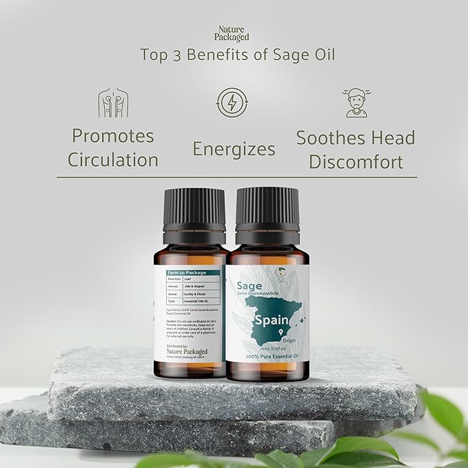 Sage Essential Oil - Direct from Essential Oils SL Spain - Steam Distilled - Aceite Esencial de Salvia for Aromatherapy, Massage, Diffuser, DIY Candle and Soap Making - 8oz