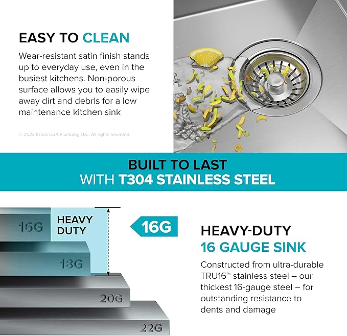 KRAUS Kore 33-Inch Undermount Workstation 16 Gauge Double Bowl Stainless Steel Kitchen Sink with Accessories, KWU112-33