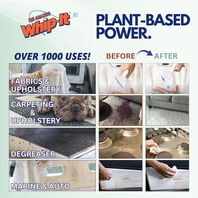 Whip It Cleaner Concentrate, Multi Purpose Stain Remover, Plant Based Enzyme Cleaner, Cleaning Food, Grease, Coffee, Wine, Baby Stains, Over 500 uses, Made in the USA, 1 Gallon,128-ounce