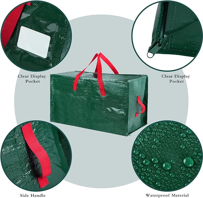 Shappy 6 Pcs Heavy Duty Christmas Storage Bags Extra Large Ornaments Container Moving Bags Xmas Decoration Organizer Storage Bag(Green,30 x 16", 24 x 16", 20 x 16")