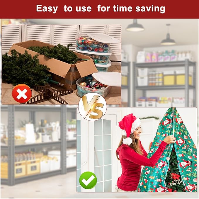 Upright Christmas Tree Storage Bag,Fits Up to 9 ft Tall Artificial Tree,Large Holiday Xmas Tree Cover Upright Tree Dustproof Bag with Zipper & Drawstring 6.6ft(W)*9.2ft(H) *52in(Dia) (Green)