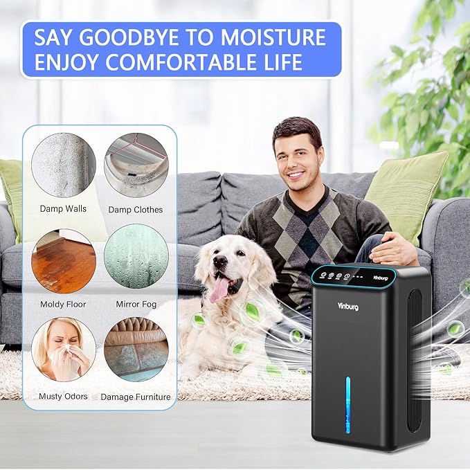 Dehumidifiers for Home (85 OZ Water Tank, 800 sq.ft) Quiet Small Dehumidifier for Basement Bedroom Bathroom with Drain Hose, 3 Gear Timer, Sleep Mode, Auto Shut Off, 7 Color Ambient Light