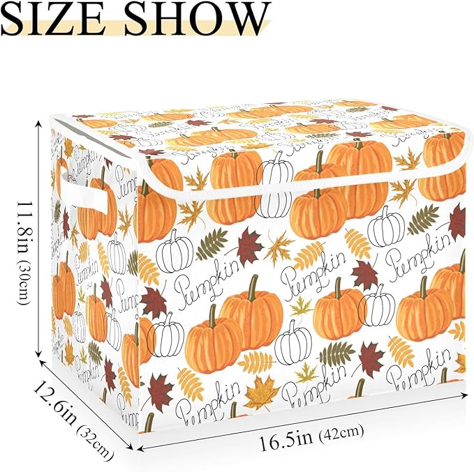 Thanksgiving Baskets Collapsible Storage Bins with Lids, Pumpkin Leaf Fall Autumn Thanksgiving Storage Boxes Clothes Baskets for Organizing