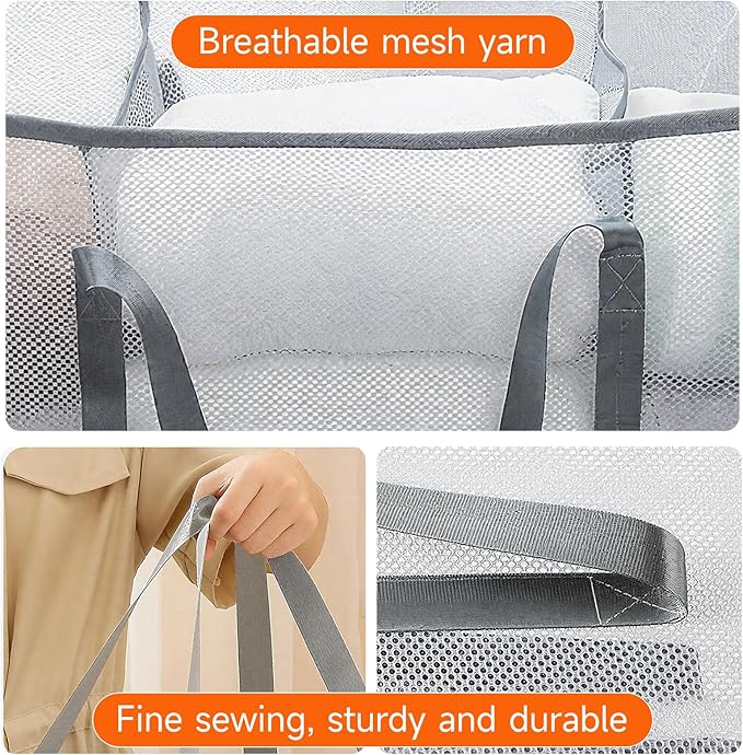 Tsmallbear Large Collapsible Laundry Hamper,Gray Oxford Cloth 95L Capacity laundry basket with Handles,Breathable Mesh Design,Sturdy Steel Frame Clothes Hamper Wide opening for easy storage