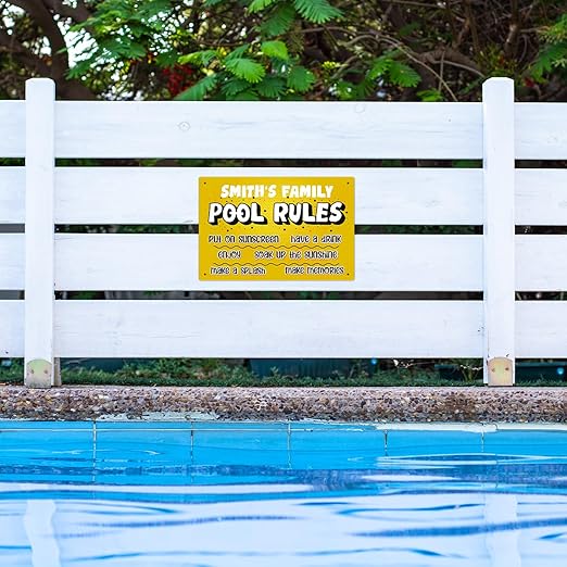 Custom Pool Sign, Pool Rules Put On Sunscreen for Pool Décor Sign, 12x18 Inches, Rust Free .063 Aluminum, Fade Resistant, Made in USA by Sigo Signs