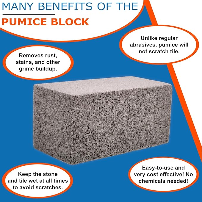 Pool-Whiz Pumice Block, Pool Tile & Concrete Cleaner, Pumice Stone for Cleaning Pools, Spas & Water Features, Pool & Spa Cleaner, Pumice Block for Rust, Stains Build Up by Billy Buckskin Co. Pack of 1