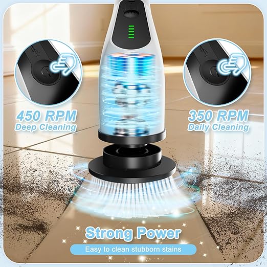 Electric Spin Scrubber, Cordless Cleaning Brush with 8 Replaceable Brush Heads, Shower Scrubber with Adjustable Extension Handle, Waterproof Power Scrubber for Bathroom Tile Floor Tub Car Walls